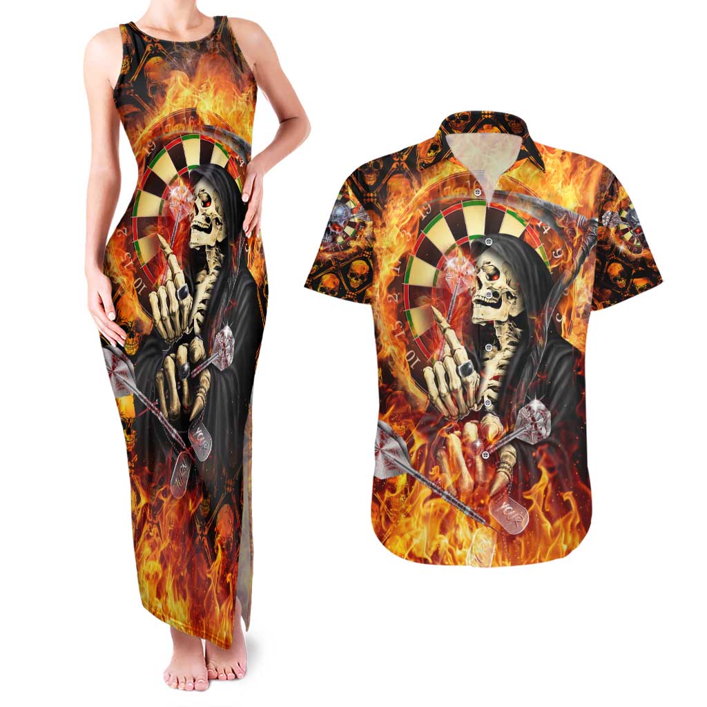 Personalised Skull Darts Couples Matching Tank Maxi Dress and Hawaiian Shirt Death In Fire