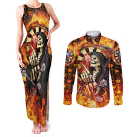 Personalised Skull Darts Couples Matching Tank Maxi Dress and Long Sleeve Button Shirt Death In Fire