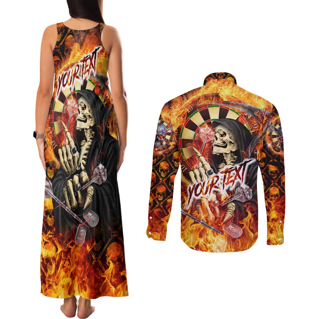 Personalised Skull Darts Couples Matching Tank Maxi Dress and Long Sleeve Button Shirt Death In Fire