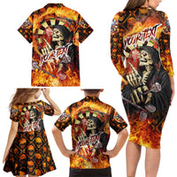 Personalised Skull Darts Family Matching Long Sleeve Bodycon Dress and Hawaiian Shirt Death In Fire