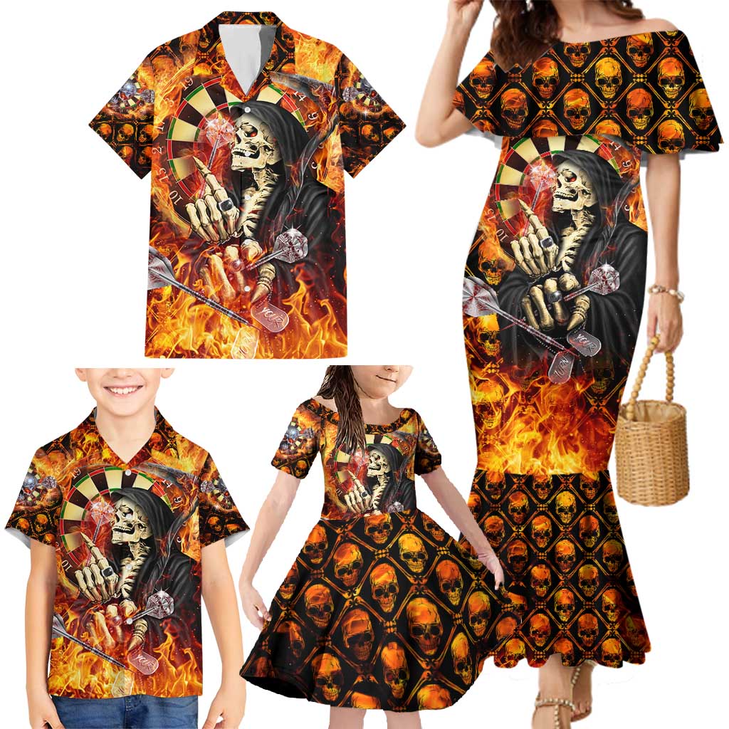 Personalised Skull Darts Family Matching Mermaid Dress and Hawaiian Shirt Death In Fire