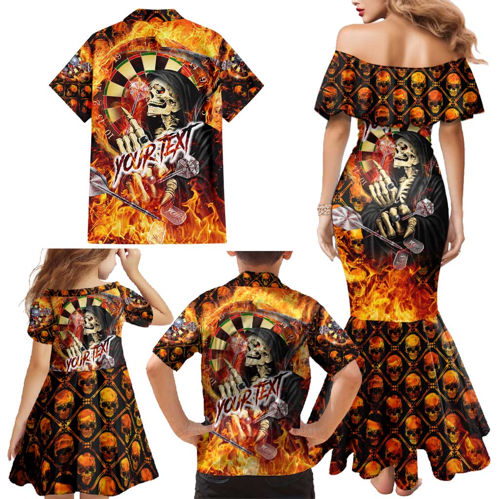 Personalised Skull Darts Family Matching Mermaid Dress and Hawaiian Shirt Death In Fire