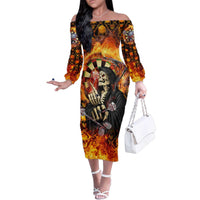 Personalised Skull Darts Family Matching Off The Shoulder Long Sleeve Dress and Hawaiian Shirt Death In Fire