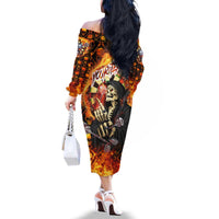 Personalised Skull Darts Family Matching Off The Shoulder Long Sleeve Dress and Hawaiian Shirt Death In Fire