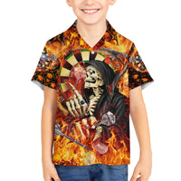 Personalised Skull Darts Family Matching Off The Shoulder Long Sleeve Dress and Hawaiian Shirt Death In Fire