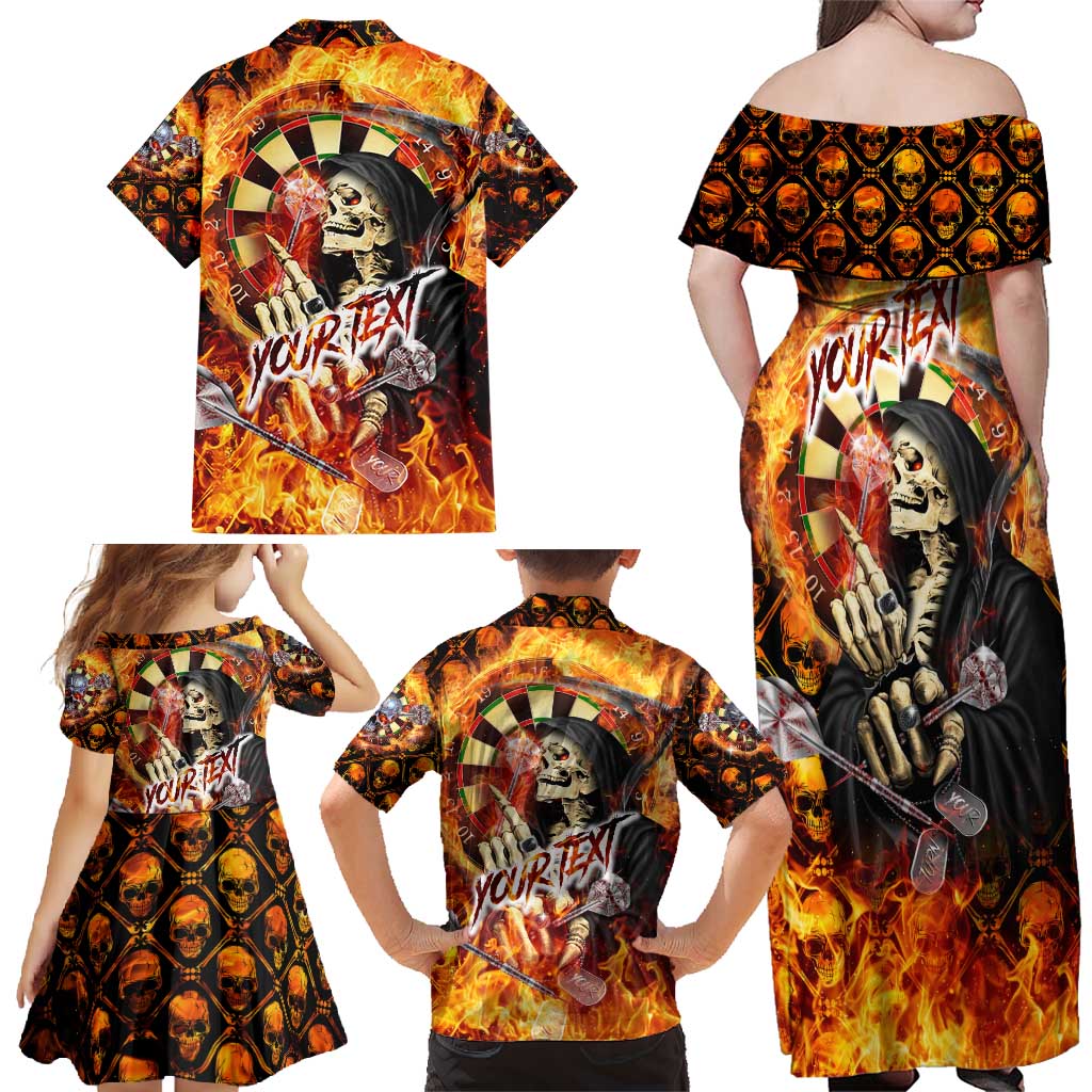 Personalised Skull Darts Family Matching Off Shoulder Maxi Dress and Hawaiian Shirt Death In Fire