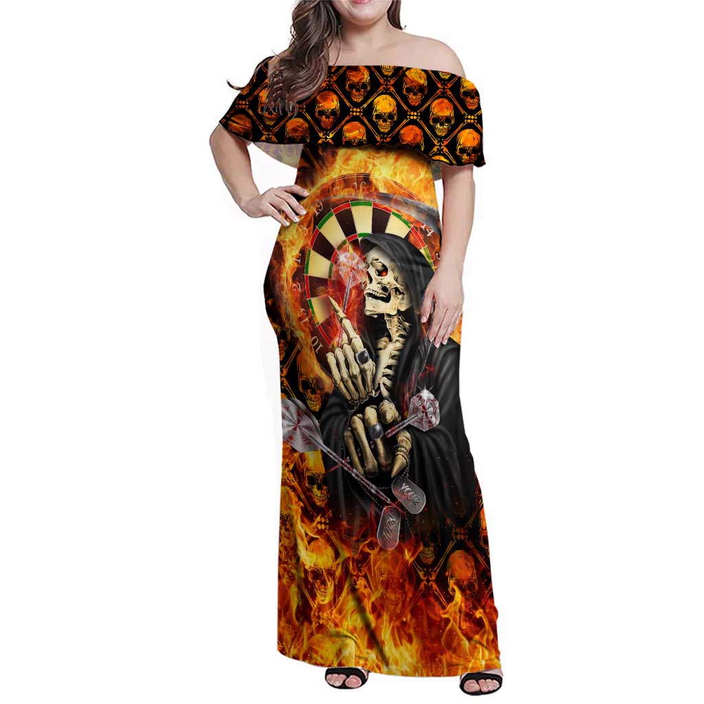 Personalised Skull Darts Family Matching Off Shoulder Maxi Dress and Hawaiian Shirt Death In Fire