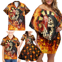 Personalised Skull Darts Family Matching Off Shoulder Short Dress and Hawaiian Shirt Death In Fire