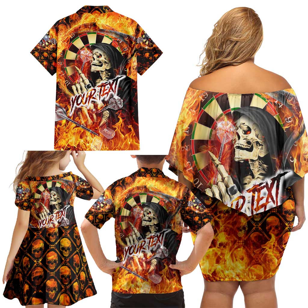 Personalised Skull Darts Family Matching Off Shoulder Short Dress and Hawaiian Shirt Death In Fire