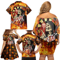 Personalised Skull Darts Family Matching Off Shoulder Short Dress and Hawaiian Shirt Death In Fire