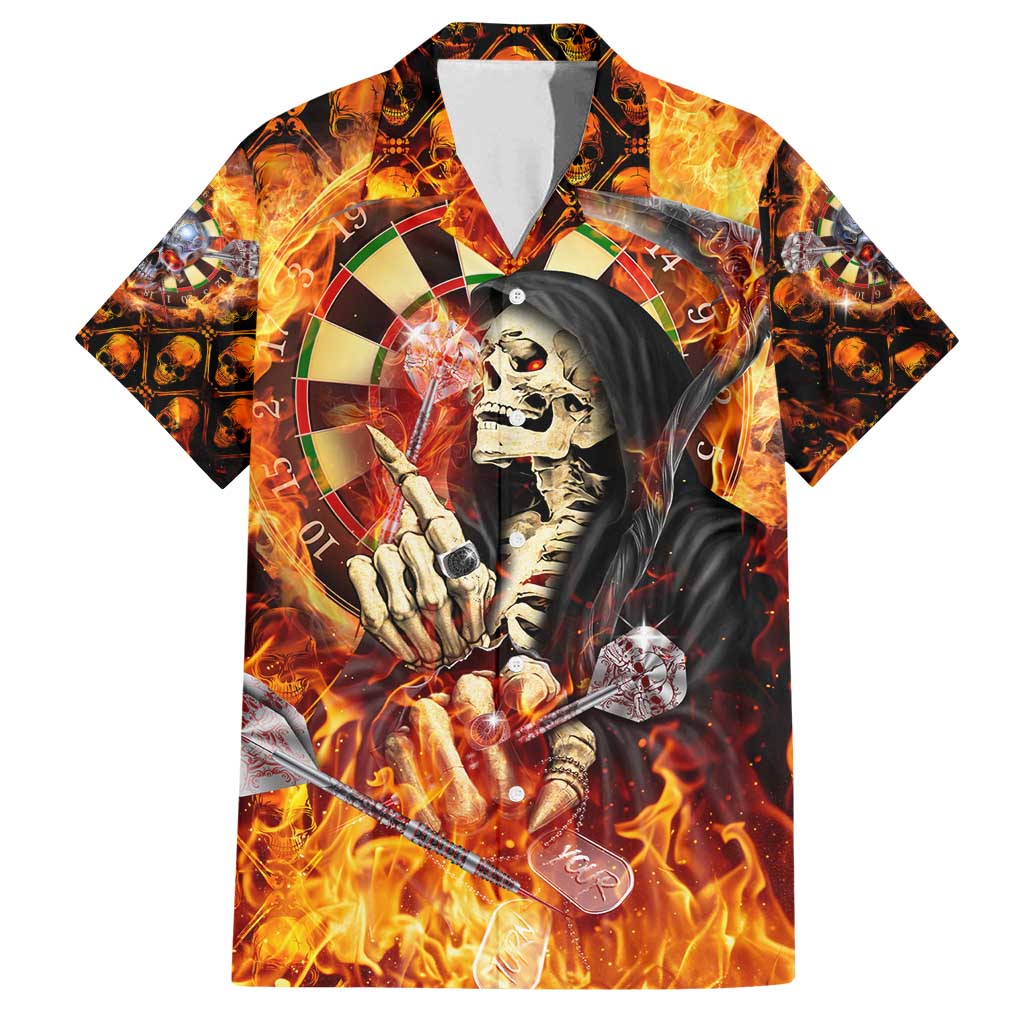 Personalised Skull Darts Family Matching Off Shoulder Short Dress and Hawaiian Shirt Death In Fire