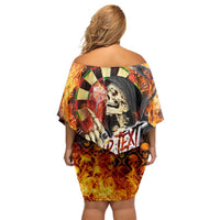 Personalised Skull Darts Family Matching Off Shoulder Short Dress and Hawaiian Shirt Death In Fire