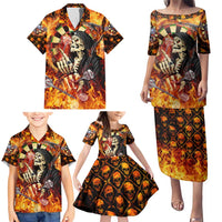 Personalised Skull Darts Family Matching Puletasi and Hawaiian Shirt Death In Fire