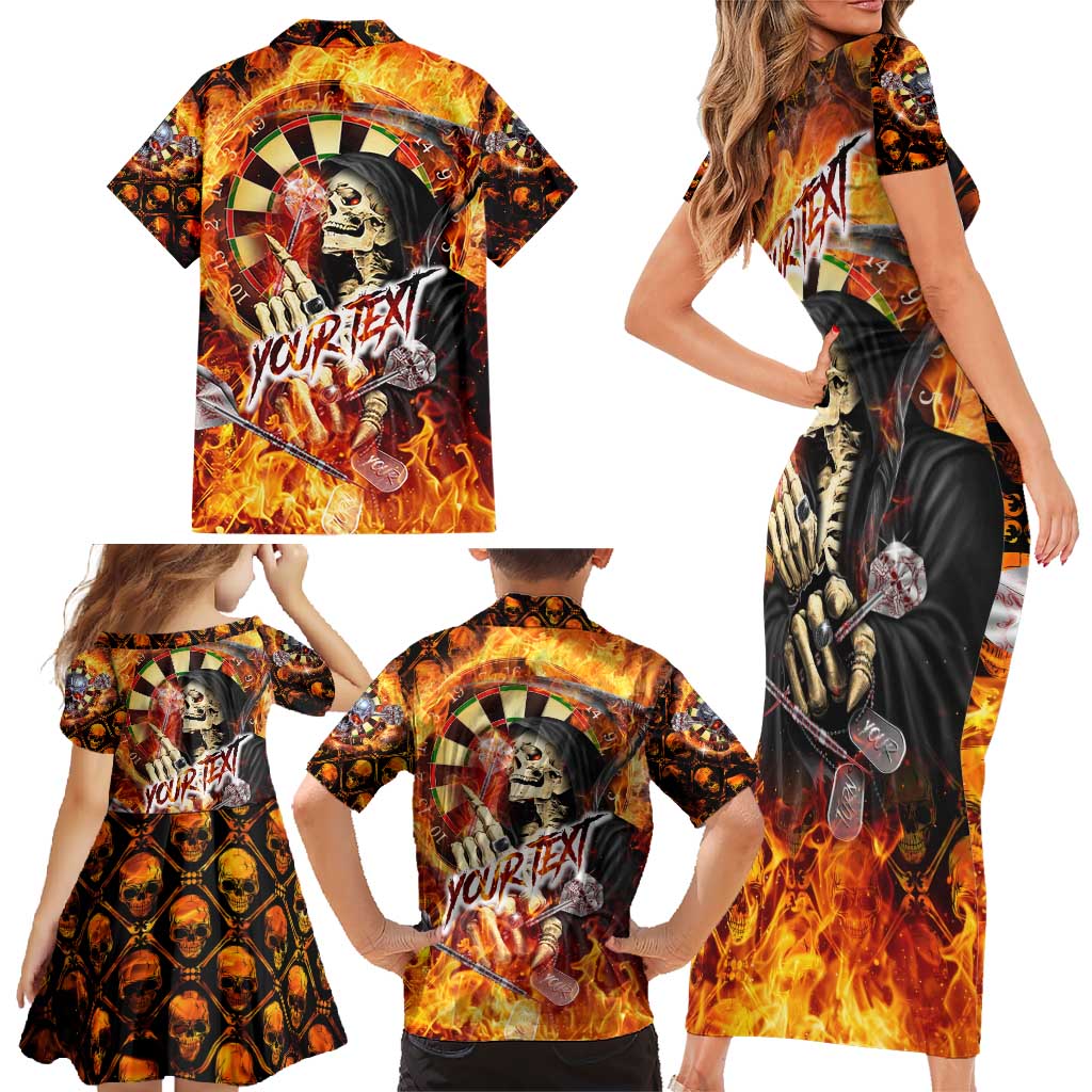 Personalised Skull Darts Family Matching Short Sleeve Bodycon Dress and Hawaiian Shirt Death In Fire