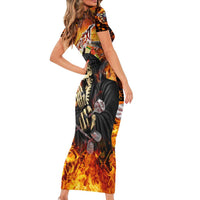 Personalised Skull Darts Family Matching Short Sleeve Bodycon Dress and Hawaiian Shirt Death In Fire