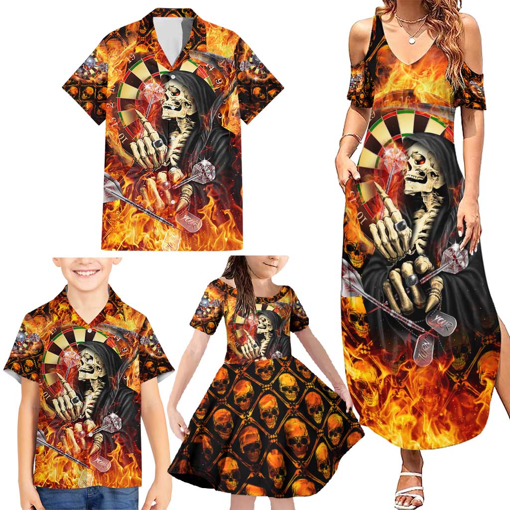 Personalised Skull Darts Family Matching Summer Maxi Dress and Hawaiian Shirt Death In Fire