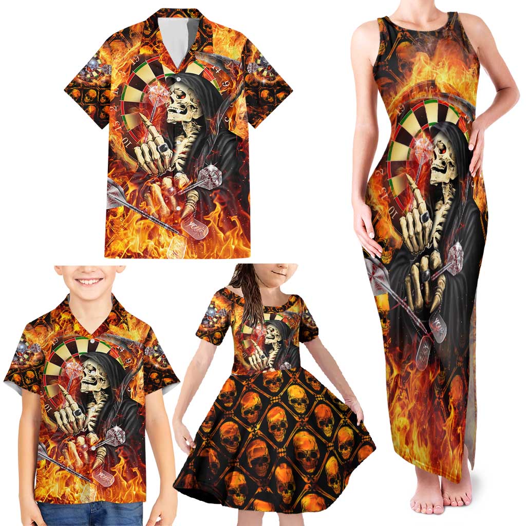 Personalised Skull Darts Family Matching Tank Maxi Dress and Hawaiian Shirt Death In Fire
