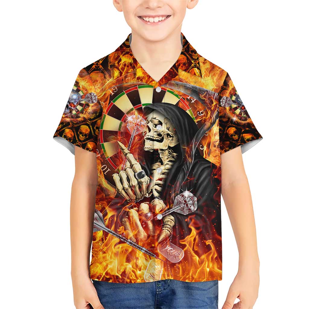 Personalised Skull Darts Kid Hawaiian Shirt Death In Fire