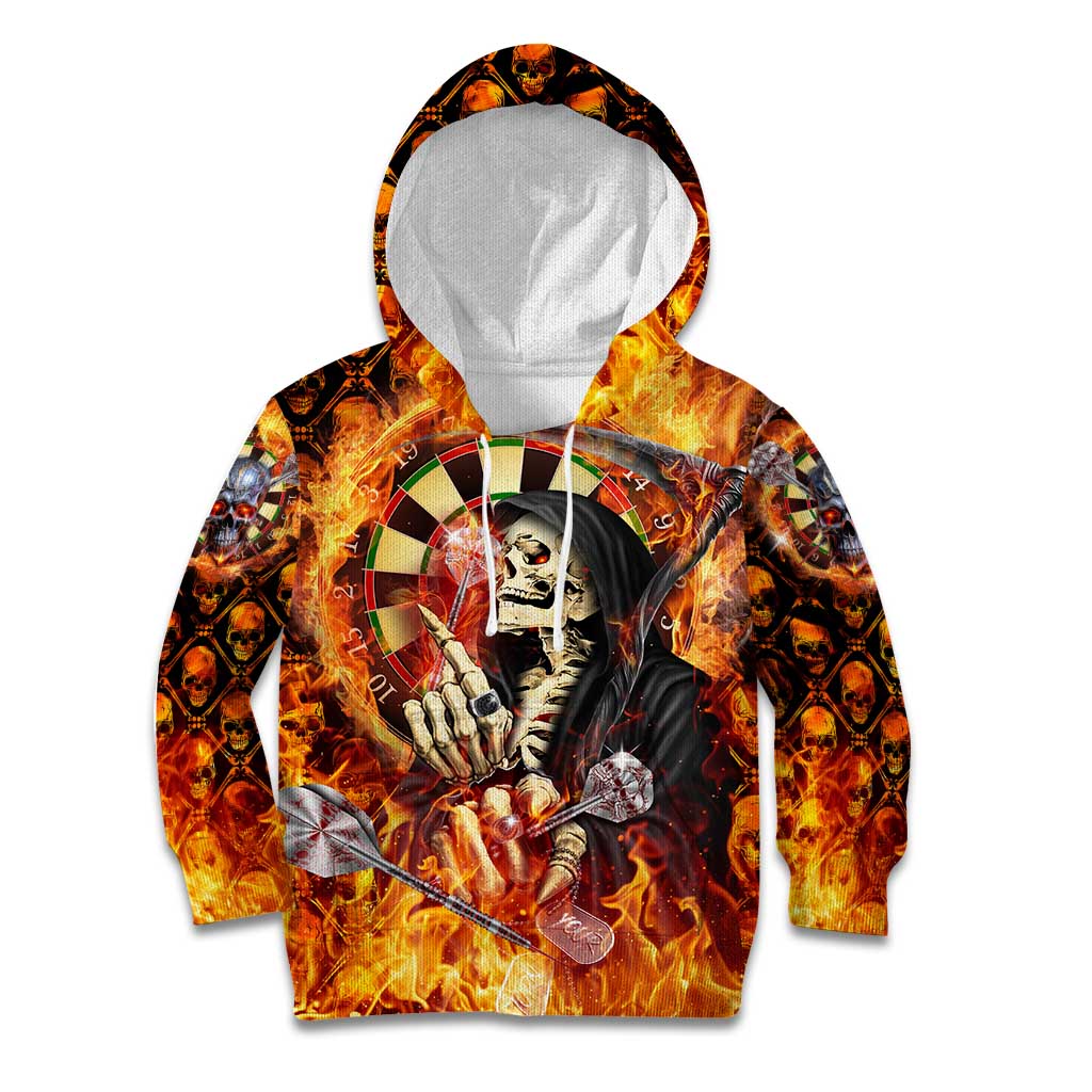 Personalised Skull Darts Kid Hoodie Death In Fire
