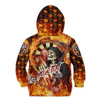 Personalised Skull Darts Kid Hoodie Death In Fire