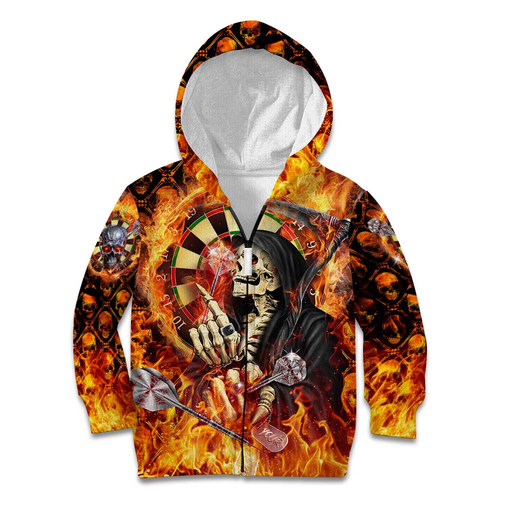 Personalised Skull Darts Kid Hoodie Death In Fire