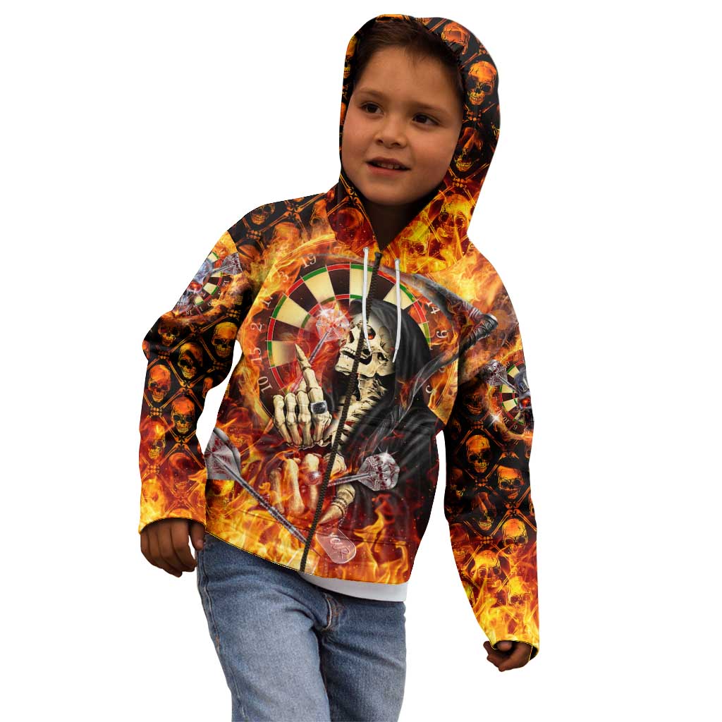Personalised Skull Darts Kid Hoodie Death In Fire