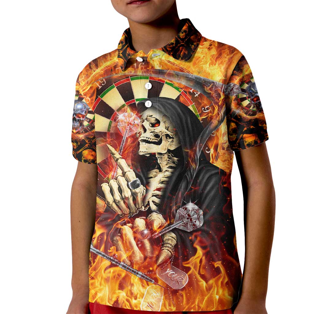 Personalised Skull Darts Kid Polo Shirt Death In Fire