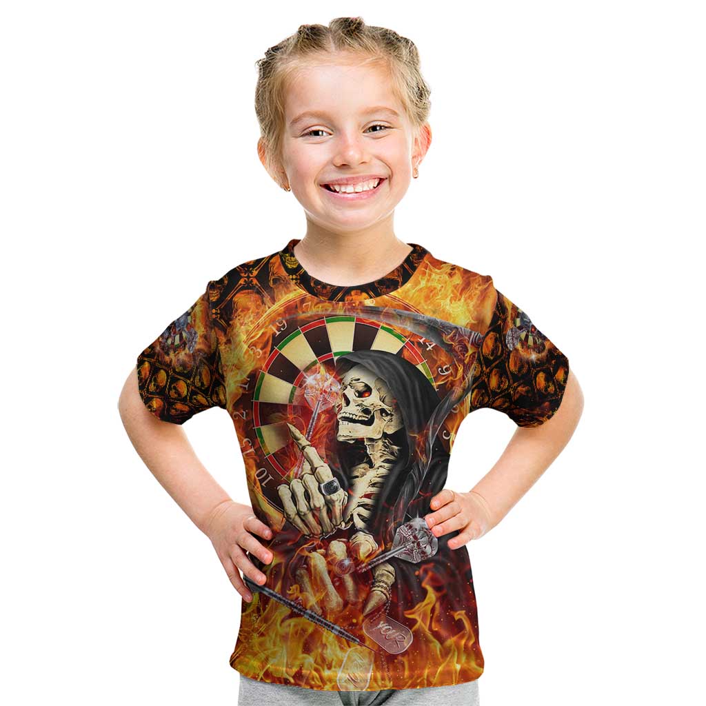 Personalised Skull Darts Kid T Shirt Death In Fire