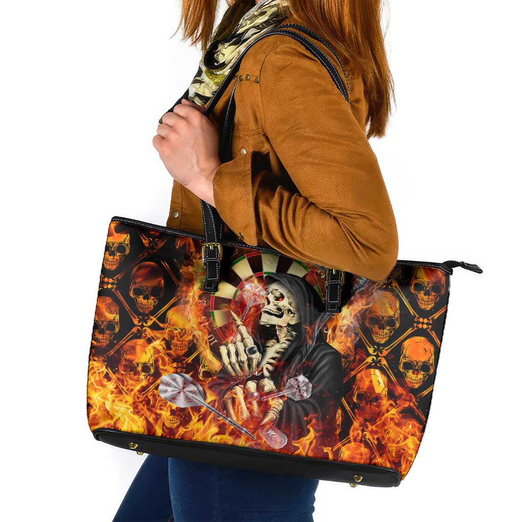 Skull Darts Leather Tote Bag Death In Fire