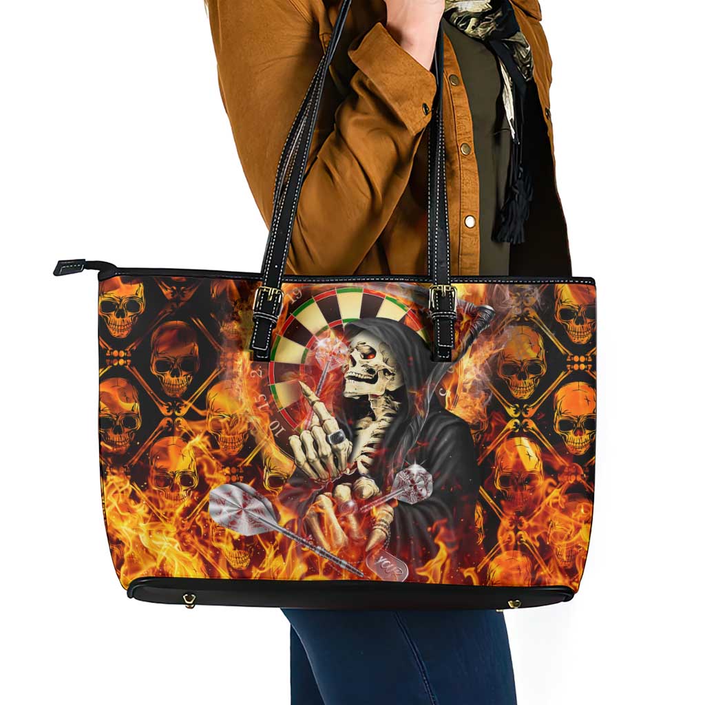 Skull Darts Leather Tote Bag Death In Fire