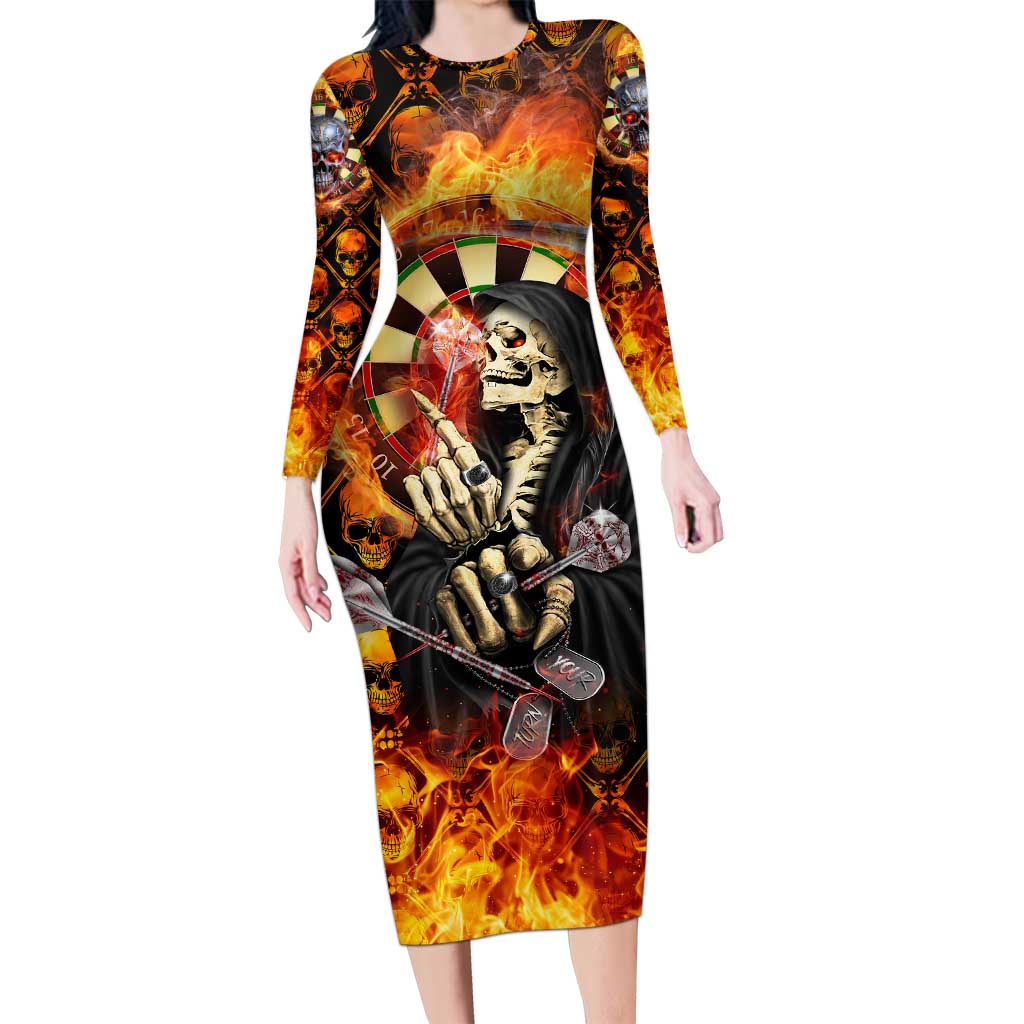 Personalised Skull Darts Long Sleeve Bodycon Dress Death In Fire