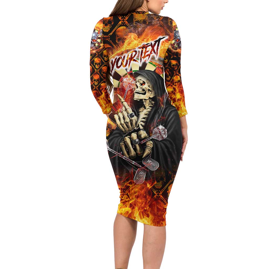 Personalised Skull Darts Long Sleeve Bodycon Dress Death In Fire