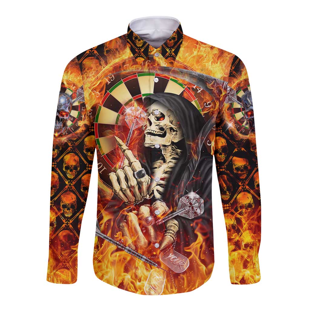 Personalised Skull Darts Long Sleeve Button Shirt Death In Fire