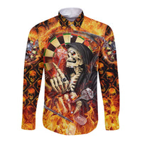 Personalised Skull Darts Long Sleeve Button Shirt Death In Fire