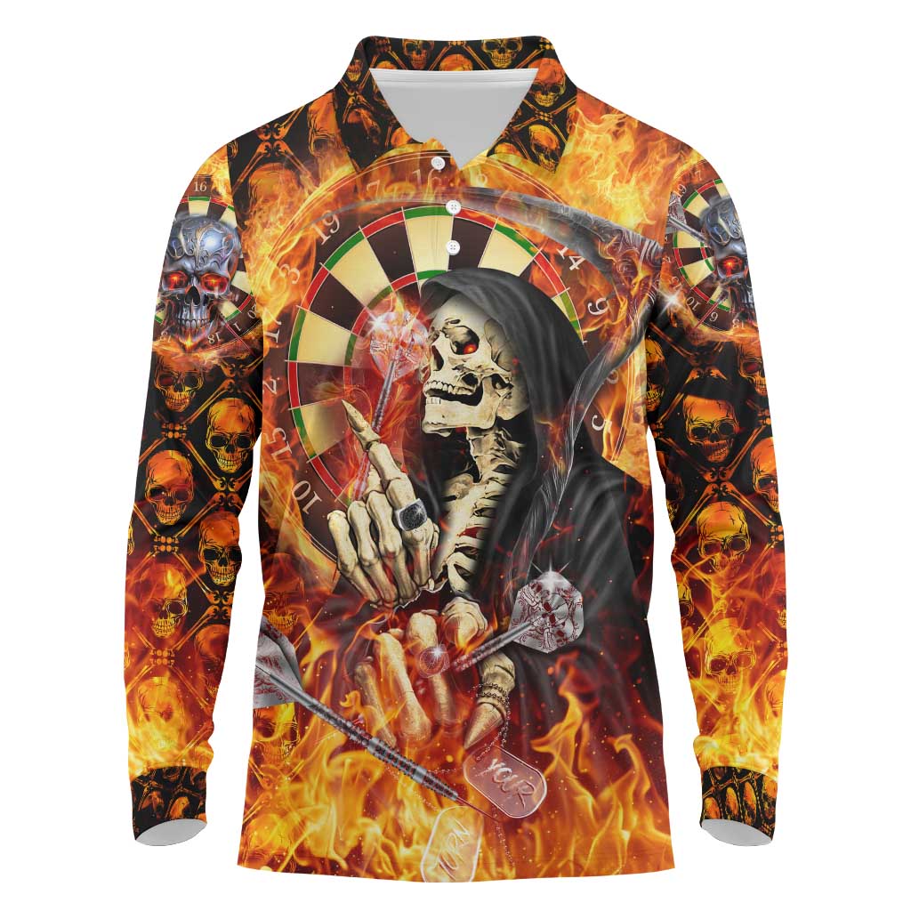 Personalised Skull Darts Long Sleeve Polo Shirt Death In Fire