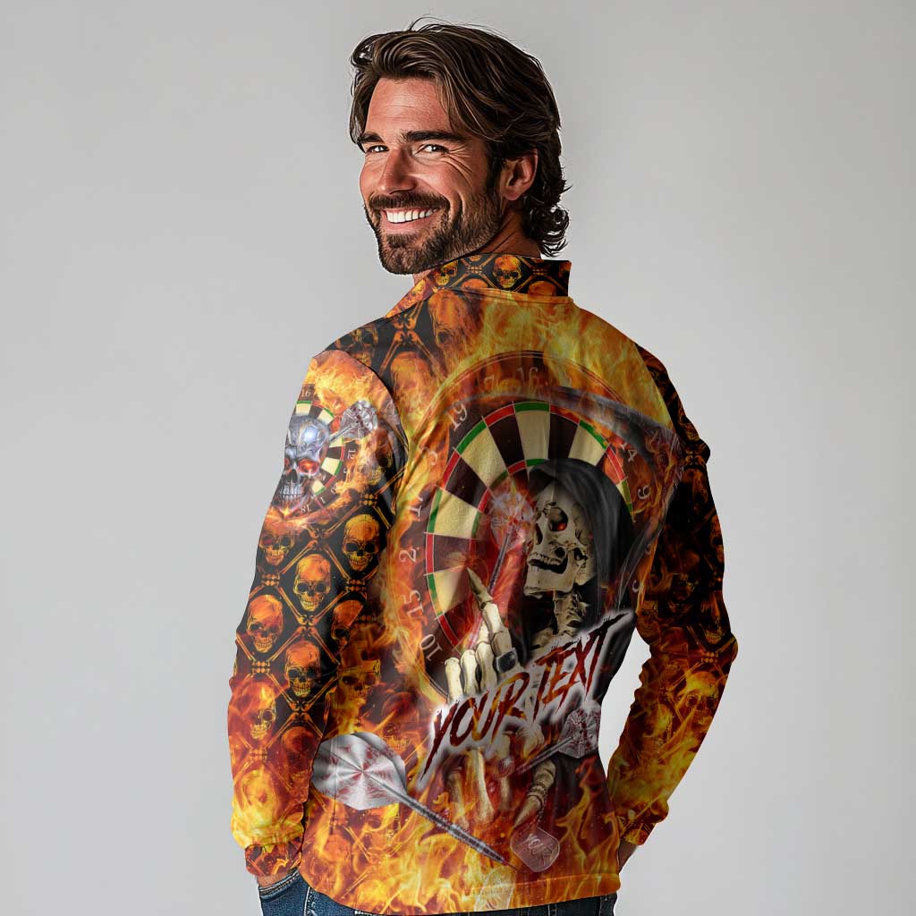 Personalised Skull Darts Long Sleeve Polo Shirt Death In Fire