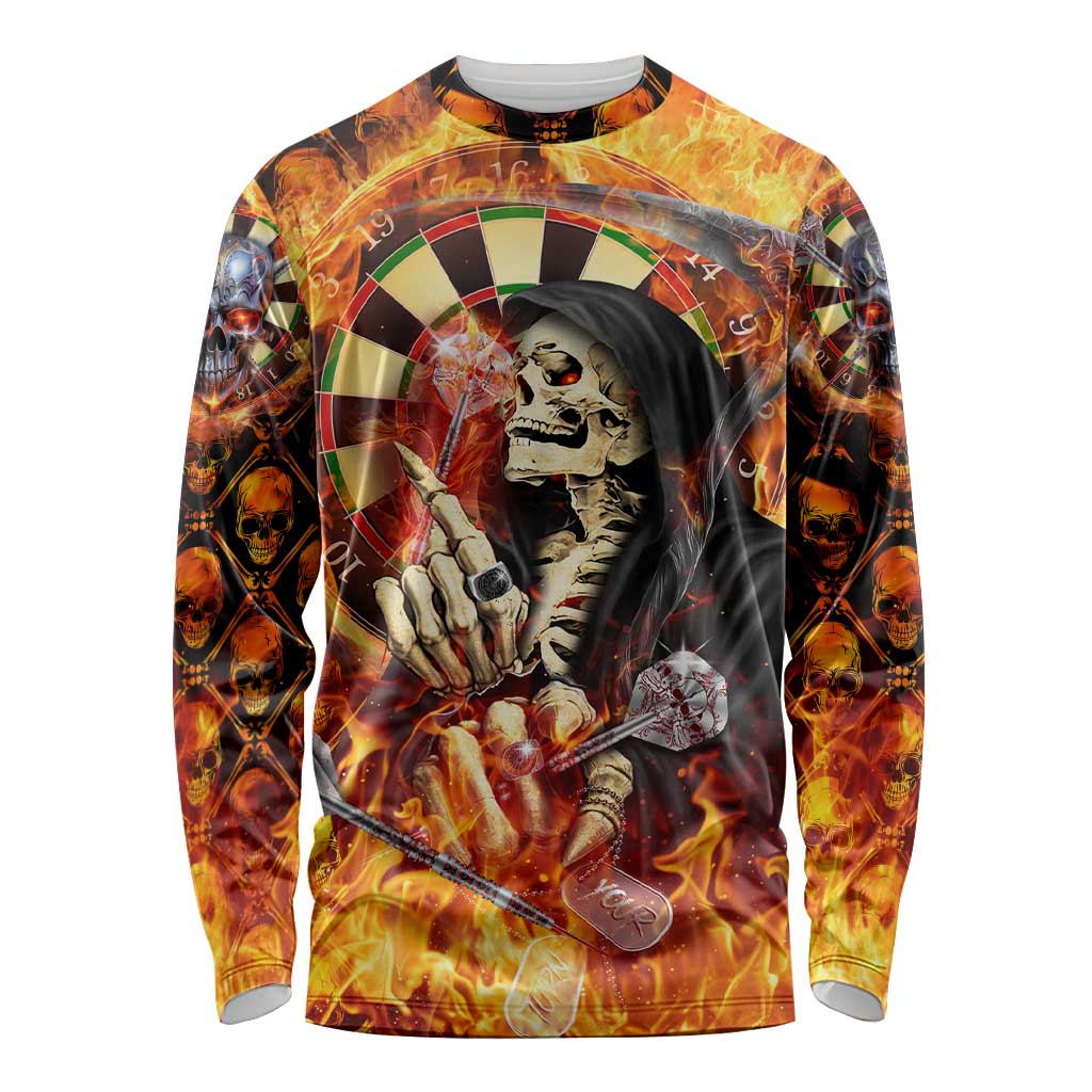 Personalised Skull Darts Long Sleeve Shirt Death In Fire