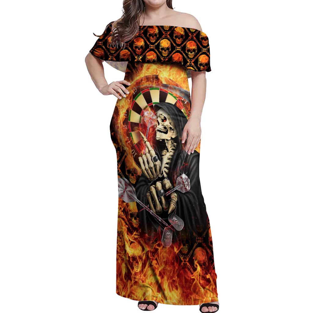 Personalised Skull Darts Off Shoulder Maxi Dress Death In Fire