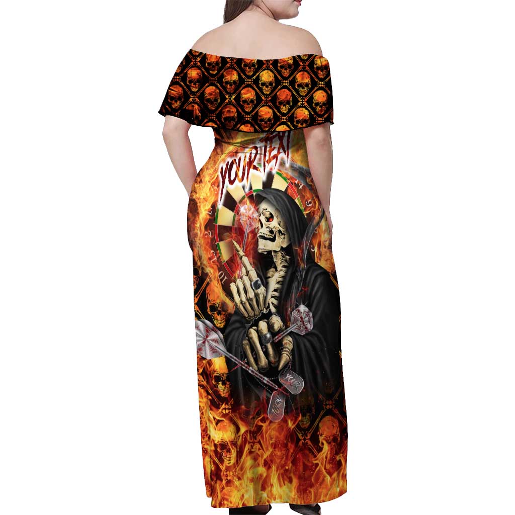 Personalised Skull Darts Off Shoulder Maxi Dress Death In Fire