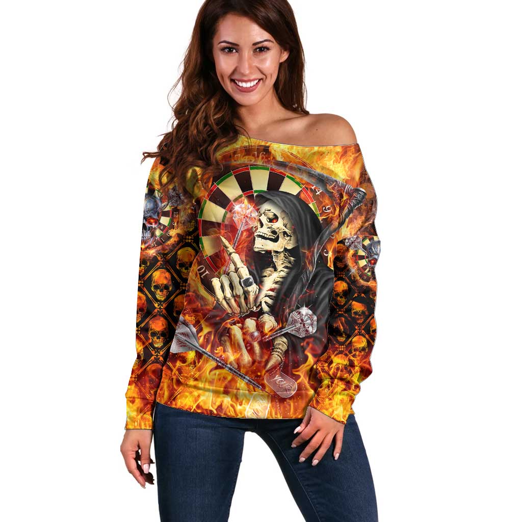 Personalised Skull Darts Off Shoulder Sweater Death In Fire