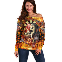 Personalised Skull Darts Off Shoulder Sweater Death In Fire