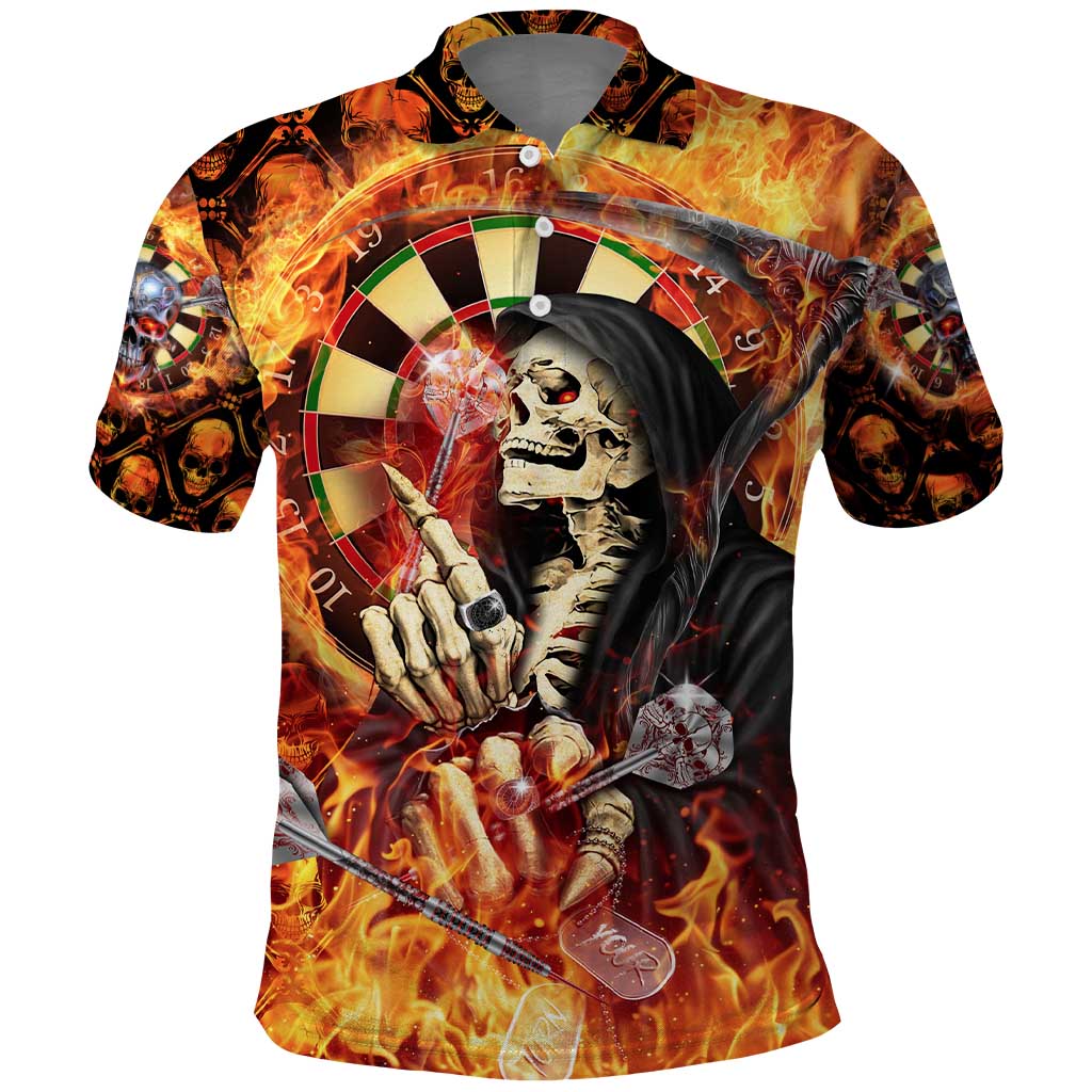 Personalised Skull Darts Polo Shirt Death In Fire