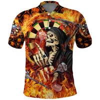 Personalised Skull Darts Polo Shirt Death In Fire