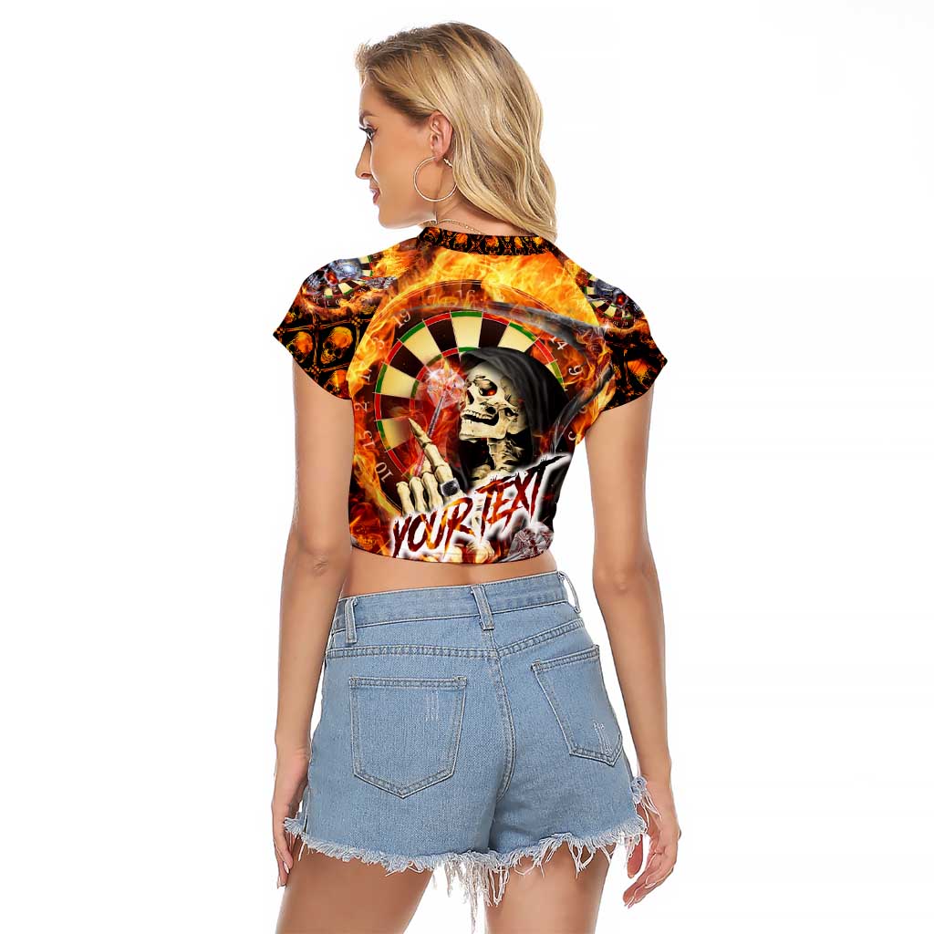 Personalised Skull Darts Raglan Cropped T Shirt Death In Fire
