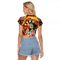 Personalised Skull Darts Raglan Cropped T Shirt Death In Fire