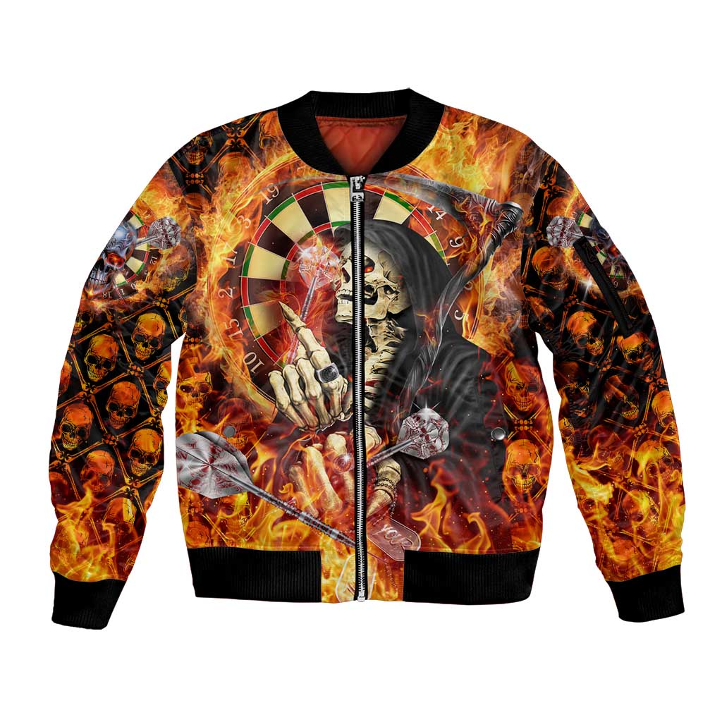 Personalised Skull Darts Sleeve Zip Bomber Jacket Death In Fire