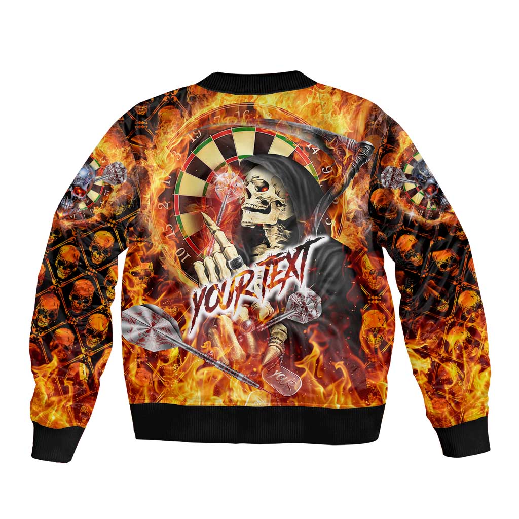 Personalised Skull Darts Sleeve Zip Bomber Jacket Death In Fire