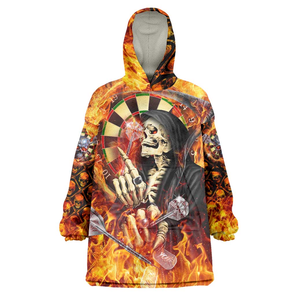 Personalised Skull Darts Wearable Blanket Hoodie Death In Fire