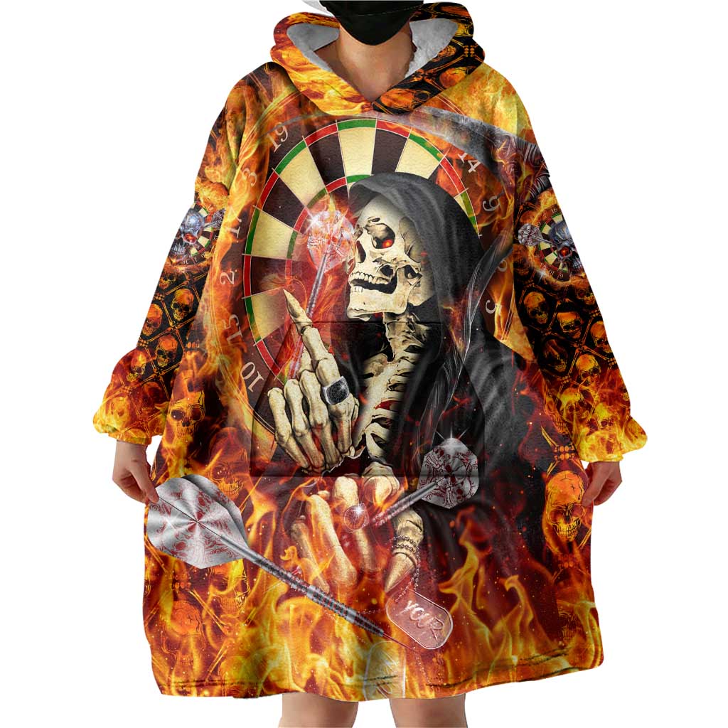 Personalised Skull Darts Wearable Blanket Hoodie Death In Fire