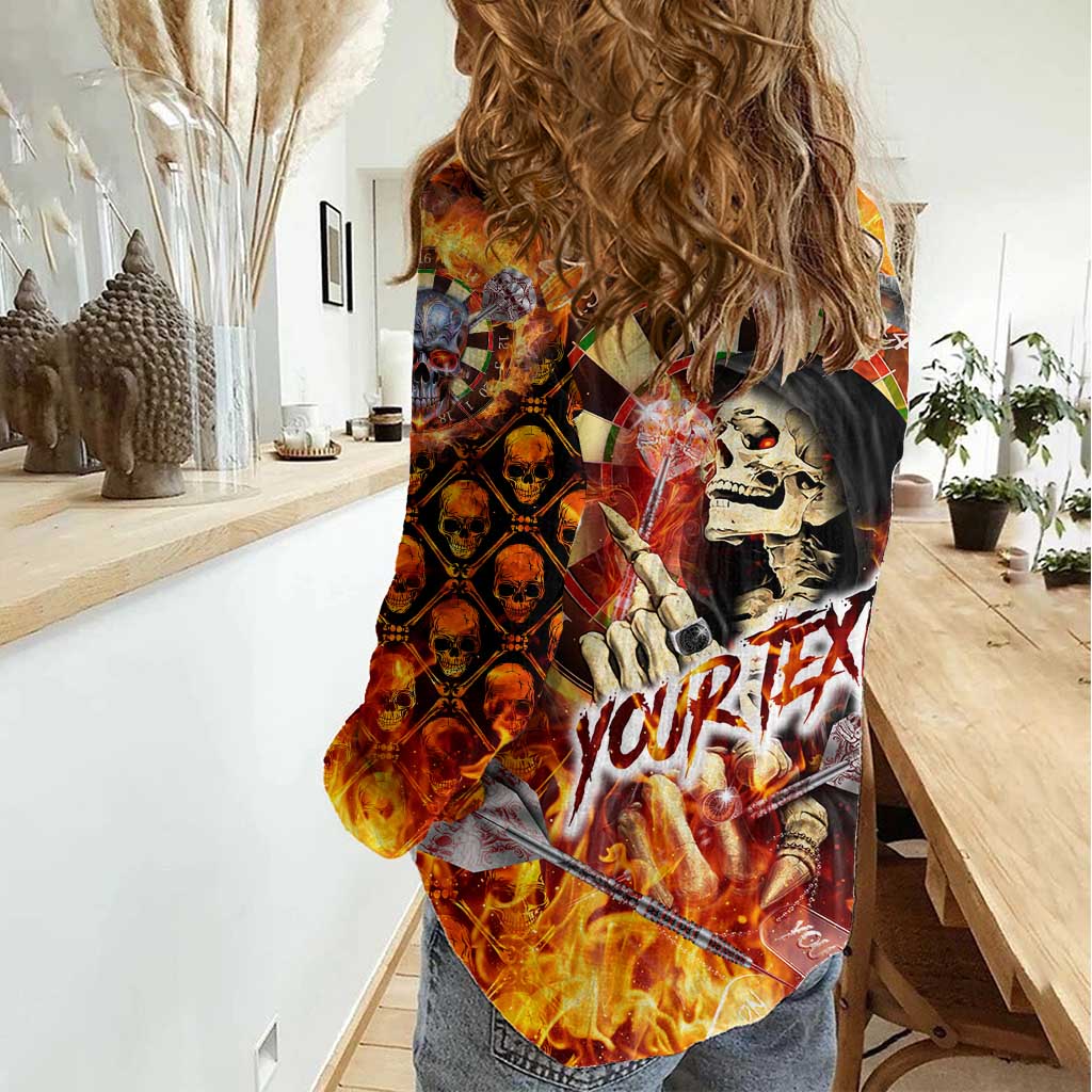 Personalised Skull Darts Women Casual Shirt Death In Fire